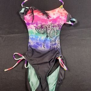 Size S (3-5)  Women's OP Monokini One Piece Swimsuit Tie Dye Colorful Elephant